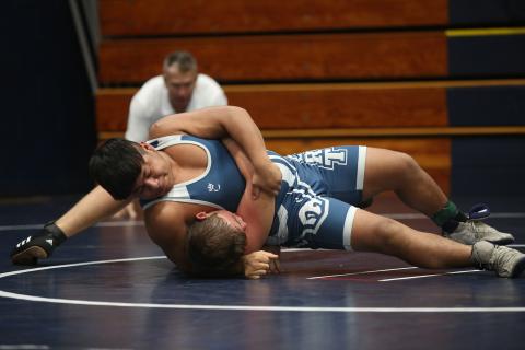 Mat Ram Jesus Mills finished in first place during the Ram Invitational Saturday, Nov. 5 before helping lead the team to a 3-0 day at the region duals Thursday, Nov. 10. The Rams are scheduled to travel to Social Circle for the Redskin Rumble Saturday. (File photo by Scoggins)