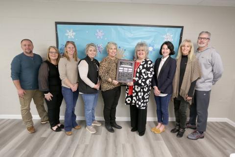 Sponsors include (L-R) Matt Berry of Berry Funeral Home, Lorrie Shaw, Advantage Elbert IDD Program Manager, Erin Ray, Advantage IDD Interim Director, Erin Webb, Dewy Rose Baptist Church, Angie Brown, Hart EMC, Tammy Dalton, Friends of Advantage Executive Director, Leslie Friedman, First United Methodist Church, Sandy Adams, Friends Helping Friends Executive Director and Jeff Adams. (Photo by Scoggins)
