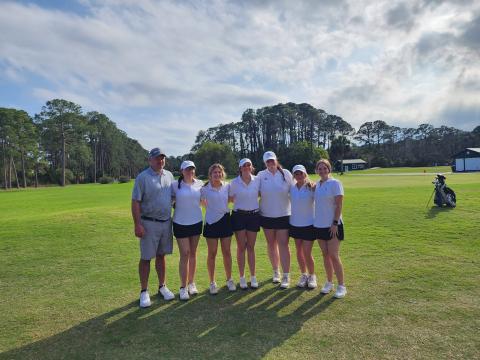 The Lady Devils golf team attended the Red Ryder Cup in Jekyll Island March 4. Pictured during the girls’ tournament are (L-R) Coach Larry Kesler, Avery Whitfield, Ellie Wheeler, Abby Bryant, Ava Dye, Addy Evans and Emalise Andrews.