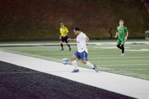 Blue Devil Jamaze Hall works the ball around a Franklin County defender in Carnesville Feb. 21. (Photo by Shane Scoggins, Franklin County Citizen Leader)