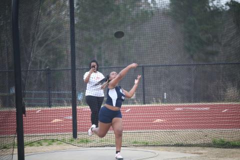 Lady Devil track and field member Marika Glaze competed in the team’s first home meet Thursday, March 9. (Photo by Wells)