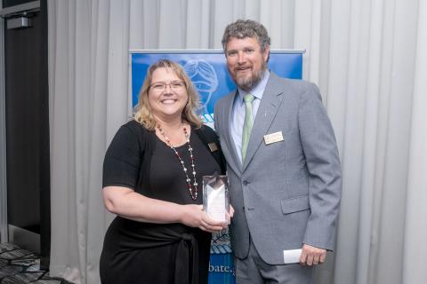 Elbert County Probate/Magistrate Court Judge Stephanie Hewell (left) is pictured with the Council of Probate Court Judges President Judge B. Shawn Rhodes as she receives the 2023 Rising Star award. 