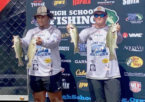 Adrian Harris (left) and Ethan Vaughn (right) finished in the Top 30 teams during the GHSA Fishing State Finals on Clarks Hill Lake May 20. 