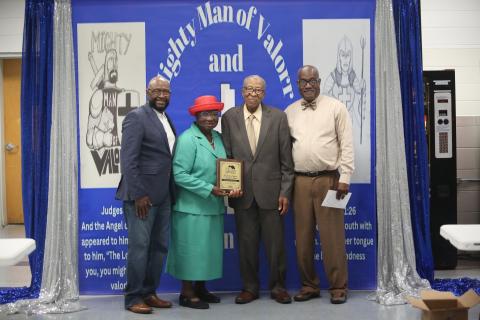 The Mighty Men of Valorr and Womenn of God recognized their 2023 “Mighty Men of Valorr and Womenn of God” during a ceremony held at the Elbert County Government Complex May 20. James and Jasper Allen (above) and Bob and Karen Hardy were recognized as “Couples of God.” Pictured during the event are (L-R) Sam McIntosh, Jasper Allen, James Allen and John Barnett. (Photo by Wells)