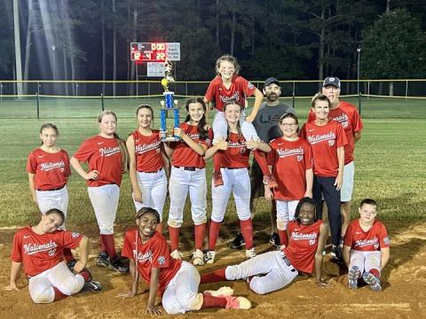 The Nationals were crowned the 11-12-year-old softball champions after defeating the Cubs 17-12. The team includes Camdyn Kurtz, Lily Bobo, Kyonona Butler, Sophie Black, Jasper Butler, Reece Oakley, Erica Christian, Tiyah Turman, Cassidy James, Brooklynn Davis and Lillian Butler. Keith Floyd is head coach.