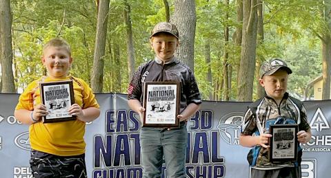 Elbert County’s Boyd Carrington (middle) was crowned the 2023 S3DA male Junior Eagle pins National Champion during the 2023 Eastern S3DA 3D National Championship in Rend Lake, Illinois June 15 through June 18. Carrington, who participates in Disciple Archery through Dewy Rose Baptist Church, was crowned the national champion following a state champion award and 2023 shooter of the year award during the Georgia S3DA 3D State Championship event in Maysville June 10.