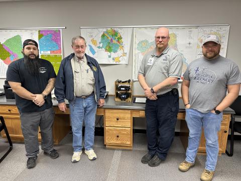 Elbert County Emergency Services (EMS) Amateur Radio Emergency Services (ARES) volunteer members include (L-R) Alex Valderrama, Joe Colvard, EMS Training and Operations Supervisor Tim Bohannon and Josh Carrington. The group of 14 total members is looking for new members to help serve the community through the ARES organization. Those interested can contact Bohannon by emailing tbohannon@elbertcoes.org or calling 706-988-6305. (Photo by Scoggins) 