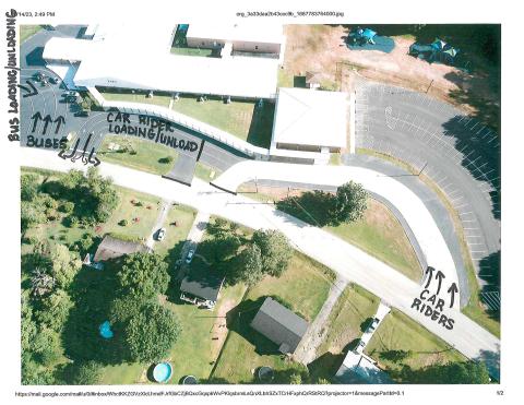 The above map shows the car rider and bus loading and unloading zones at the new Elbert County Primary School. Residents in the Ruckersville Road area near the school will see an increase in traffic with the new school. (Photo courtesy of the Elbert County School District) 