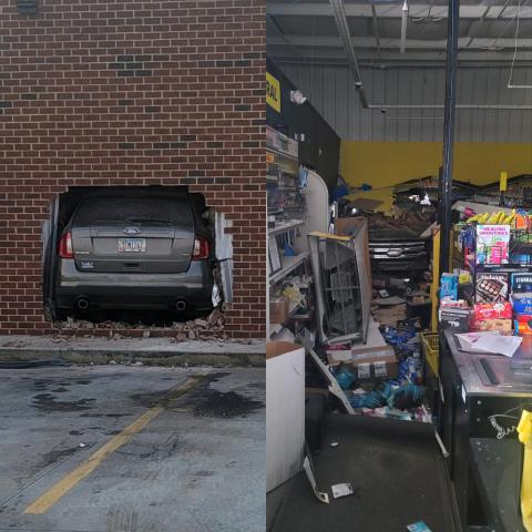 A Bowman woman was arrested and charged with a DUI and three counts of aggravated assault, among other charges, after crashing into the Bowman Dollar General Aug. 22. (Photos courtesy of Elbert County Emergency Services)