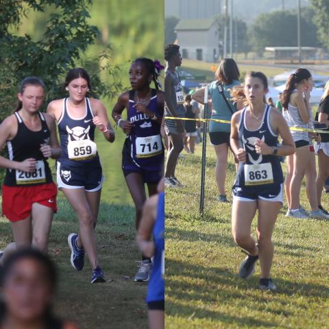 MaKaylie Harris (left) and Kennedy Ray (right) run through the field during the North Georgia Championships hosted by East Jackson High School Aug. 26. (Photos by Wells)