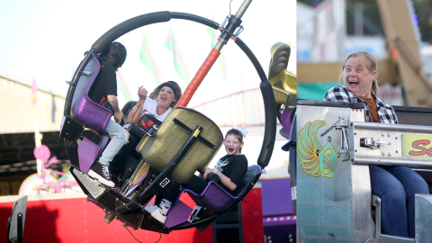 Fairgoers were all smiles as they were spun around and scrambled on rides during the Elberton 12-County Fair Monday. The fair began its 90th year Oct. 19 and will continue operating through Sunday, Oct. 29. The fair is open weekdays from 5 p.m. to 10 p.m., Saturday from noon until 11 p.m. and Sunday from 2 p.m. to 11 p.m. (Photos by Wells) 