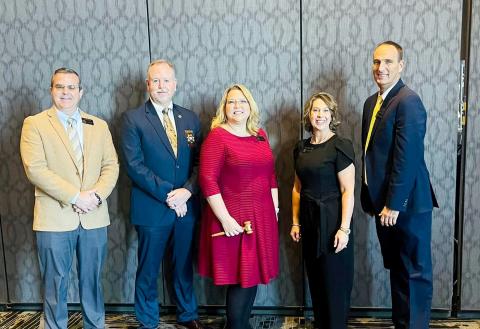 Officers for the coming year include (L-R) Floyd County Tax Commissioner Kevin Payne as vice president, Gilmer County Sheriff Stacy Nicholson as president elect, Hewell, Harris County Superior Court Clerk Stacy Haralson as past president and Gordon County Superior Court Clerk Grant Walraven as the secretary/treasurer. 