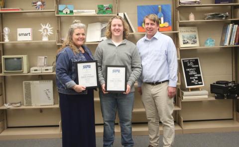 The 2024 STAR Student and STAR Teacher have a closer bond that most years as this year's STAR Student, Eli Jourolmon, picked his mom, and former AP language and composition teacher, Jeannie Jourolmon, as his STAR Teacher. Pictured during the local recognition are (L-R) 2024 STAR Teacher Jeannie Jourolmon, STAR Student Eli Jourolmon and Leon Jourolmon. (Photo by Wells)