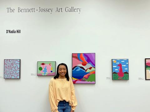 Senior D'Nadia Hill's artwork headlines the newest installation of the Bennett-Jossey Art Gallery in the media center at Elbert County Comprehensive High School. 