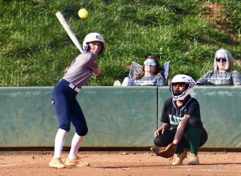 Lady Devil senior Gracie Brady waits on a pitch during Elbert’s scrimmage against Franklin County March 14. (Photo Courtesy of Elbert County True Blue)