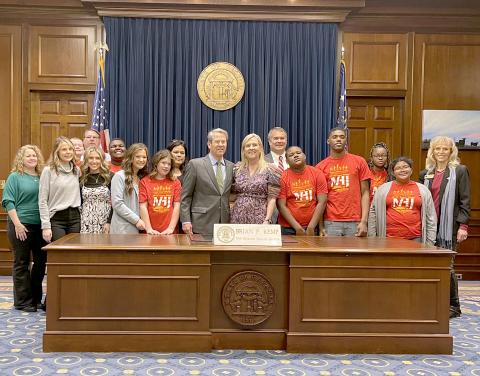 Pictured with Gov. Brian Kemp and First Lady Marty Kemp are (L-R) Chrystal Thomas, Chloe Robertson, Clay Guest, Greg Hall, Gracie Brady, Jaquarious Davis, Candance Burnette, Isabella Burton, Jerrie Floyd, Gov. Brian Kemp, First Lady Marty Kemp, Rep. Rob Leverett, Nicholas Fortson, Amarian Jones, Megan Allen, Caliya Bronner and FHF, Inc. President Sandy Adams.