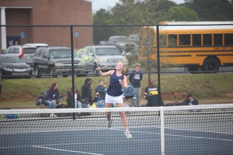 Lady Devils Jude Sanders, Emily Poon and Katie Nguyen led the Lady Devils tennis team to a third-place finish in the Region 8A Division 1 tournament hosted by Elbert at Elbert County Middle School April 8 through April 10. The Lady Devils beat Commerce with a win from Sanders in the last match of the day, which extended Sanders’ winning streak to 14 straight matches. (Photos by Wells)