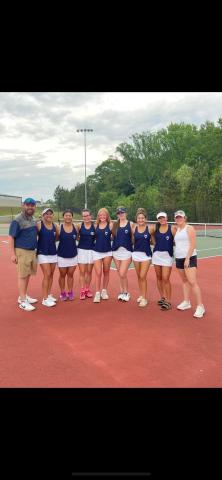 The Lady Devils tennis team poses for a group picture after they beat Social Circle 3-0 in the first round of the GHSA State Playoffs April 17. (Photo courtesy of Elbert County True Blue)