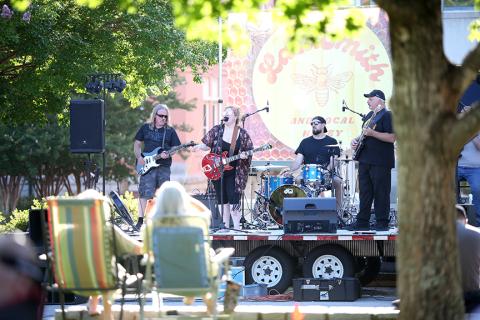 The Lara Smith band engaged both young and old during Main Street Elberton's June installment of First Friday. (Photo by Wells)