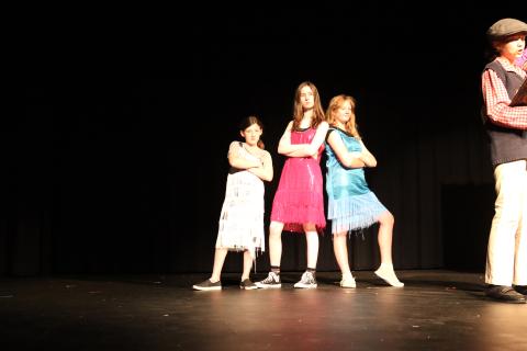 (L-R) Sixth grader Ariana Perez Velasco, sophomore Faith Gailey, and sixth grader Merida Blackston perform "Shake it Up" during the Elbert Theatre's presentation of  "James and the Giant Peach."  The musical, which  is based on the 1961 book of the same name by Roald Dahl, was part of the Elbert Theatre Foundation's summer youth program. (Photo by Weeks)