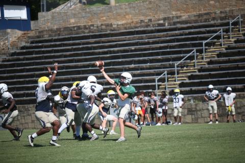 The Elbert County football team is scheduled to wrap up their summer this week after competing in multiple tournaments across the state in preparation for the upcoming season. The Blue Devils competed in several 7-on-7 tournaments, traveled to Head Coach Shannon Jarvis’ previous school, Mill Creek High School, for the Elite Line Camp and finished their summer slate with the FCA Team Camp hosted by Reinhardt University.  (File photo by Wells)