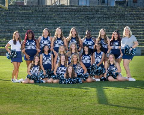 The 2024 Elbert County Varsity Football Cheerleading squad includes Lexie Agurs, Maiya Alcalde, Madeline Bellew, Isabella Belli, Alyssa Brown, Jamiya Brunson, Riley Grace Collier, Grace Dixon, Ki’Zora Hill, Isabel Hover, Chloe Hunt, Tori Jarvis, Lina Keblish, Sophie Lavender, McKinley Moss, Olivia Paramore and Sydney Walton. (Photo submitted by Mercer Harris Photography)