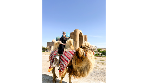 Camel riding in Turkestan—a city in Kazakhstan which was part of the Silk Road and is also known as the Spiritual Capital of Islam. (Photo submitted by Anna Kubas)