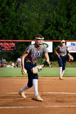 Kamryn Webb winds up her pitch during the game against Stephens County. (Photo courtesy of Elbert County True Blue)