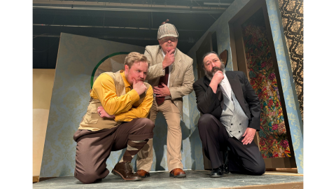 Gunnar Hartley (Robert), Michael Weis (Chris), Robert Roach (Dennis) contemplate events during "The Play That Goes Wrong." Charles Haversham has been murdered at his engagement party, and there is a killer on the loose. His college buddy (Hartley), the inspector (Weis) and the butler (Roach) ponder over who could have committed such a heinous act. (Photo submitted by Toni King)