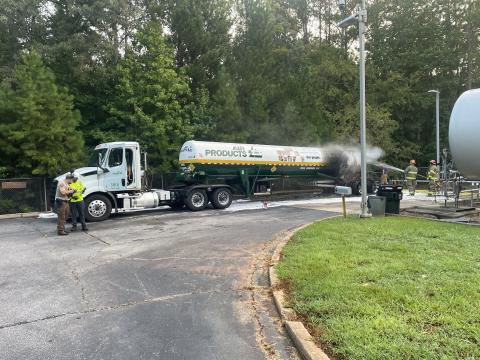 Multiple fire departments and agencies responded to a fire involving an Air Products tanker truck delivering liquid oxygen to the Richard B. Russell Dam oxygen site on Moonlight Drive. (Photo submitted by Nelson Vickery)