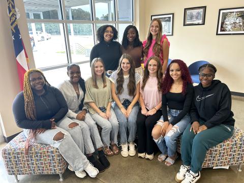 Senior court representatives (front row L-R)  Car'lexia Ardister, Zacheonna Tate, Tori Jarvis, Hannah Brady, Emily Booth, Keonna Johnson, Heaven Robinson. (Back row) Zuri Reid (junior class), Jurnee Porter (sophomore class) and Ella Harris (freshman class). (Photo submitted by Jeannie Jourolmon)