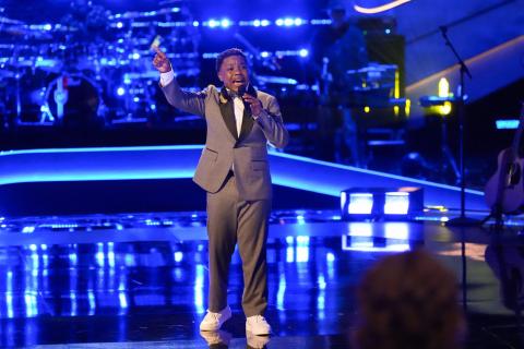 Elbert County Comprehensive High School freshman Jaukeem Fortson belts out for King & Country's "God Only Knows" during the Nov. 11 episode of NBC's "The Voice." (Photo by NBC - Tyler Golden)