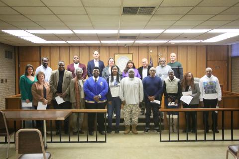 Pictured after the award ceremony are (front row, L-R) Jillian Wright, Sue Beitzel, Otha Thornton, Estelle Winkfield, Quay Johnson, Shameya Brown, Alfred Dye, Freddie Jones, Pamela Allen, Betty Harper, Jimmy White and (back row, L-R) Freddie Baker, Kemauri Willis, Daniel Graves, Donna Christian, Jacklyn Bradford, Terry Burton, Bobby Hunt and Kevin Eavenson. (Photo by Wells)