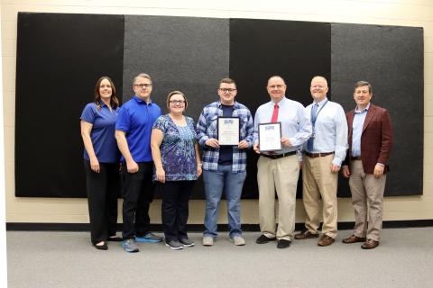STAR Student and Teacher awards were recently presented at ECCHS. On-hand for the presentation were (L-R) Chamber of Commerce Executive Director Rebecca Long, J. Brian Williams, Lacy Williams, STAR Student Asa Williams, STAR Teacher Alton Smith, ECCHS Principal Josh Rider and Chamber of Commerce Chair Tyler Taylor. (Photo by Weeks)