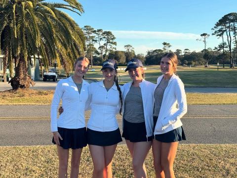 Lady Devils (L-R) Camdyn Moon, Lucy Johnson, Sophie Lavender and Kamille Webb competed in Jekyll Island March 1 in the annual Red Ryder Cup. (Photo courtesy of Elbert County Golf)