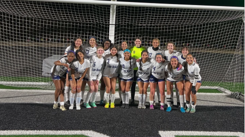 Elbert County's Lady Devils soccer team poses for a team picture after beating Franklin County on the road Feb. 24. The Lady Devils and Blue Devils soccer teams are scheduled to play Rabun County in a rescheduled game tomorrow with the Lady Devils kicking off at 5:30 and the Devils starting at 7:30. (Photo courtesy of Elbert County Lady Devils Soccer)