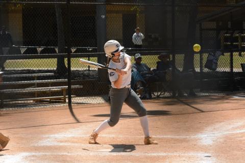 Bellamy Nash swings at a pitch during Elbert’s win over Hart County April 17. (Photo by Benjamin London - The Hartwell Sun)