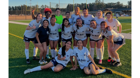 The Elbert County Lady Devils are moving on to the second round of the GHSA State playoffs after beating Bleckley County 4-1 at home April 24. (Photo courtesy of ECCHS Lady Devils Soccer)