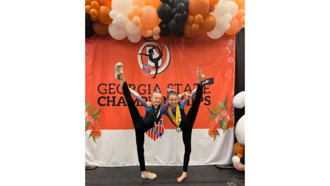 Kinsley Case (left) and Savannah Case (right) finished seventh and first respectively in the Georgia AAU Gymnastics State Championships. (Photo courtesy of Brittany Case)
