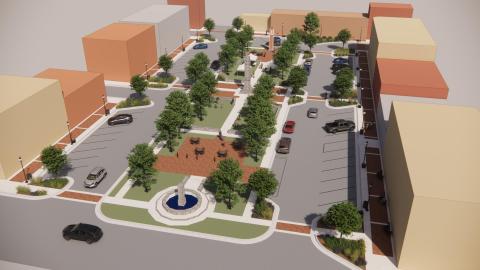 A rendering provided by Koons Environmental design shows the most recent proposal for the downtown square renovation project.