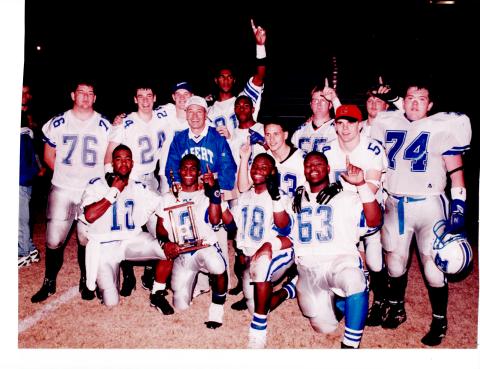 Wesley Phelps (No. 24) and Sid Smith (No. 18) were both members of McFerrin’s 1995 State Championship team. The Blue Devils posted a 14-1 record and avenged their only loss of the season against Washington-Wilkes by defeating the Tigers 27-0 to win Elbert County’s first football state championship. 
