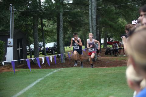 Eli Alexander (left) was Elbert’s top finisher at the Northeast Georgia Cross Country Championships Aug. 16. (Photo by Bo Underwood)