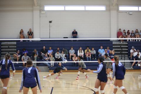 Freshman libero Sophia Vargas dives to save the ball in Elbert County's Aug. 7 match against Johnson. (Photo by Bo Underwood)