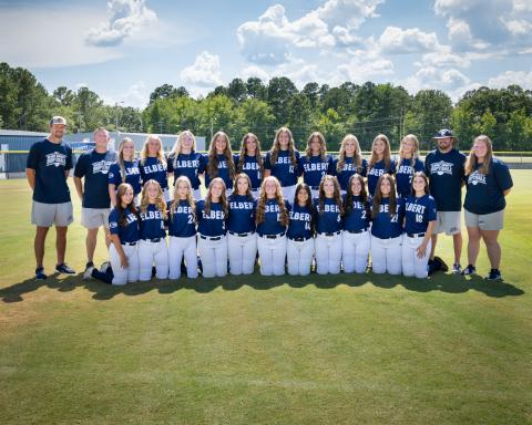 The 2025 Elbert County softball team poses before the season. The team is entering its second season under head coach Bryce Bowen. (Photo by Mercer Harris)