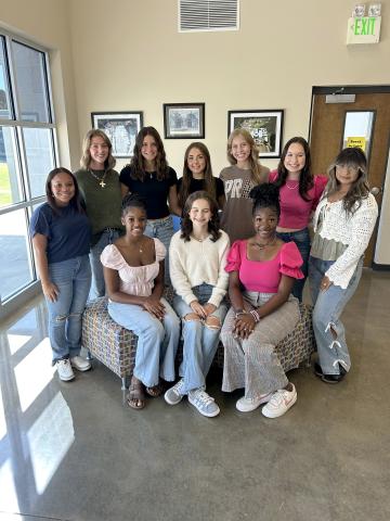 The Elbert County Comprehensive High School homecoming court for the 2025 school year includes (front row, L-R) Autumn Davis, Makayla McKnight, and Jurnee Porter and (second row, L-R) Jaslyn Huff, Camdyn Moon, Kamryn Webb, Brylie Burdette, Chloe Hunt, Gracie Kidd and Naomi Bernal. (Photo by Mark Wells)