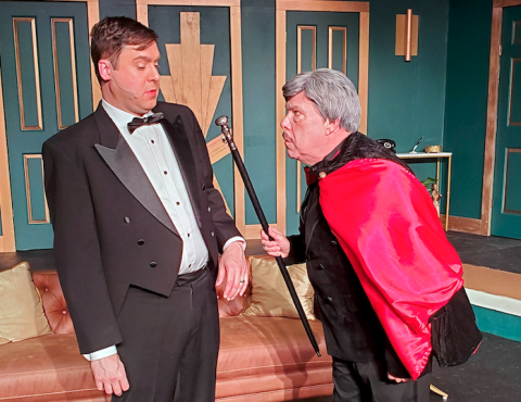 Myron Siegel, played by Jef Whatley, gets a stern talking to from Sig Higginbottam, played by Charlie Kidd, in the Encore Production's performance of "Kong's Night Out." (Photo courtesy of Toni King)