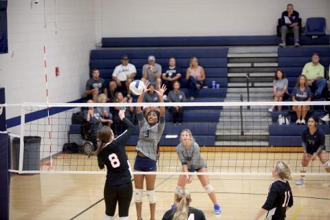 Anaja Banks (3) goes up for a block against Rabun County.  (File photo by Bo Underwood)