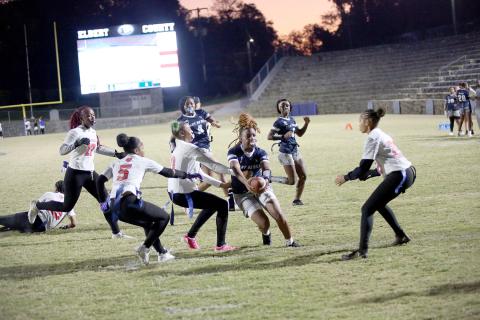Zoe Evans (3) reaches the ball over the goal line for a touchdown against Cedar Shoals. (Photo by Bo Underwood)