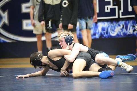 Cooper West finished first in the 126-pound weight class in the Granite City Scramble on Saturday. (File photo by Mark Wells)