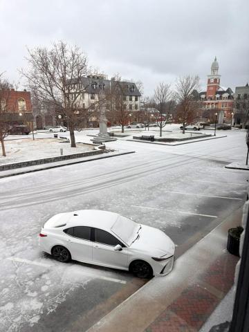 The view from the historic Bailey Building on the downtown square shows Elberton's downtown square covered in ice and snow after Winter Storm Fern came through Elbert County Sunday. (Photo by Lindsay Herring)